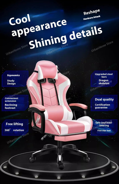 Ergonomic Gaming Chair with Reclining Backrest, Leather Computer Chair, Comfortable Swivel Office Gaming Chair with Adjustable Height & Armrests