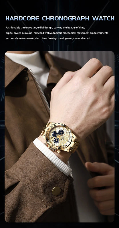 2026 NEW Automatic Mechanical Watch Man Silver Business Casual 3ATM Waterproof Multi-functional Men's Watches