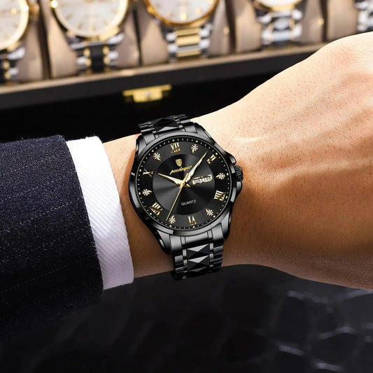 Relógio de homem POEDAGAR, modelo de luxo original, estanque, luminoso, com indicação da data e do dia, estilo elegante, caixa em aço inoxidável, movimento de quartzo, ideal para o trabalho.