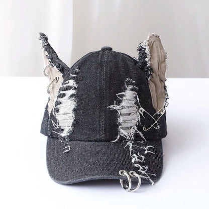 NEW y2k Hot Girl Graffiti Jeans Rabbit Ears Cowboy Baseball Hat Wash Graffiti Hip Hop Cap Women Men Party Team Baseball Cap