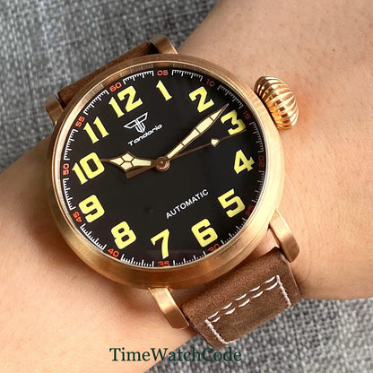 Tandorio 47mm NH35 Diver Men's Automatic Watch CUSN8 Solid Bronze or 316L Steel Case 10ATM Sapphire Crystal Black Dial