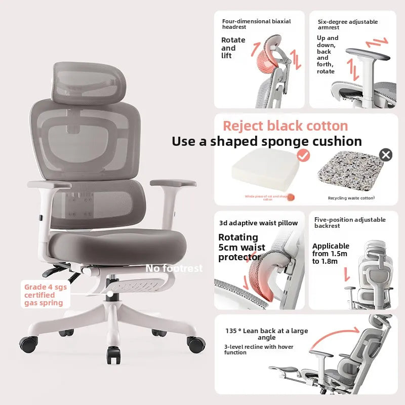 Ergonomic Office Chair Comfortable Long Sitting Home Gaming Computer Recliner Nap Chair Adjustable Height Lumbar Support Swivel