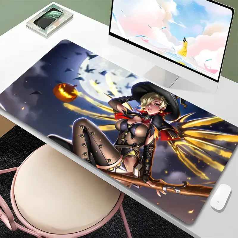 Overwatch Mercy Mouse Pad PC Gamer Cabinet Kawaii Mousepad XXL Sexy Anime Girl Keyboard Rug Laptop Gaming Accessories Desk Mat