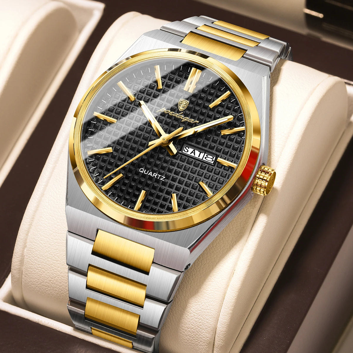 Reloj de pulsera de lujo para hombre POEDAGAR, resistente al agua, luminiscente, de acero inoxidable, con fecha y día de la semana, de cuarzo, estilo ejecutivo.