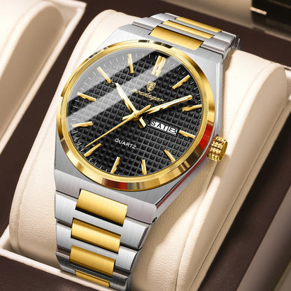 Reloj de pulsera de lujo para hombre POEDAGAR, resistente al agua, luminiscente, de acero inoxidable, con fecha y día de la semana, de cuarzo, estilo ejecutivo.