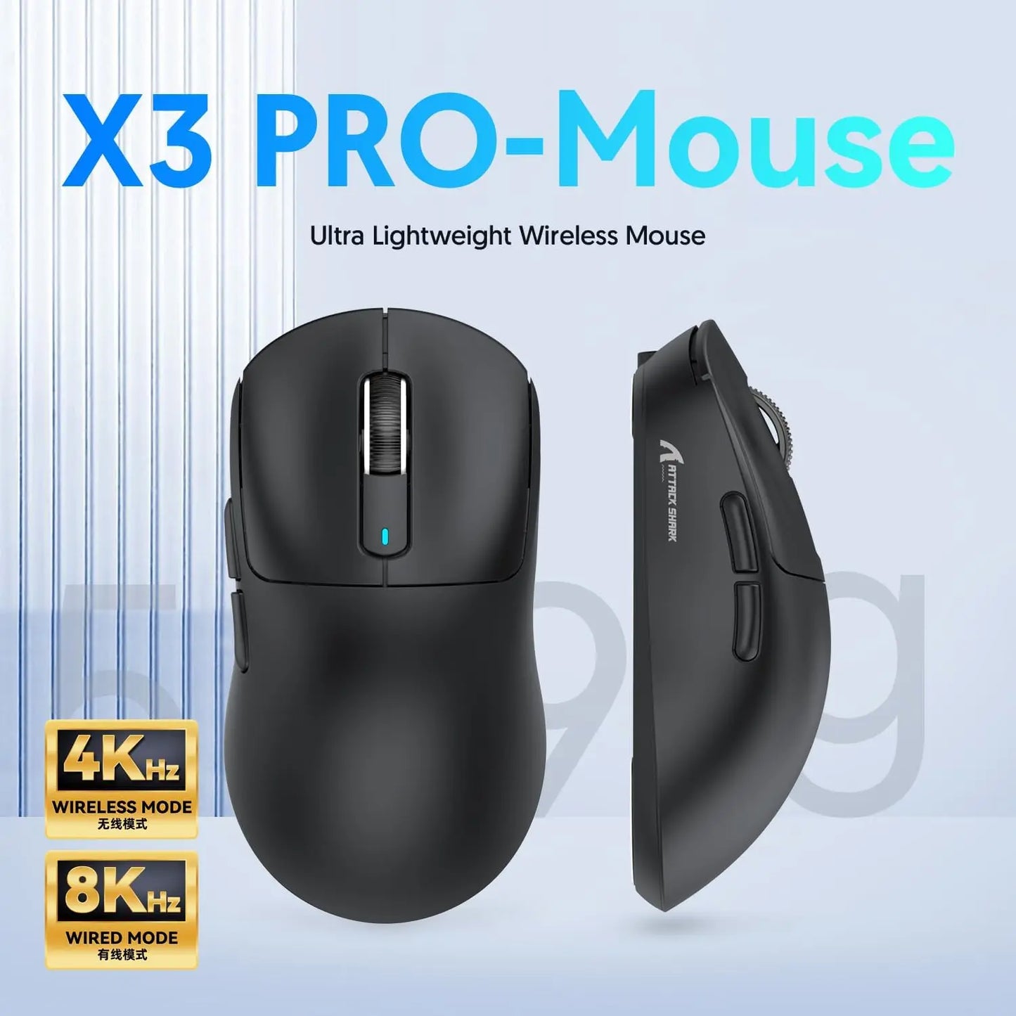 Attack Shark X3/X3PRO 4K/8K Tri-mode Gaming Mouse, PixArt PAW3395 Sensor, 26K DPI, 49g Ultralight, BT/2.4G Wireless/Wired, for PC