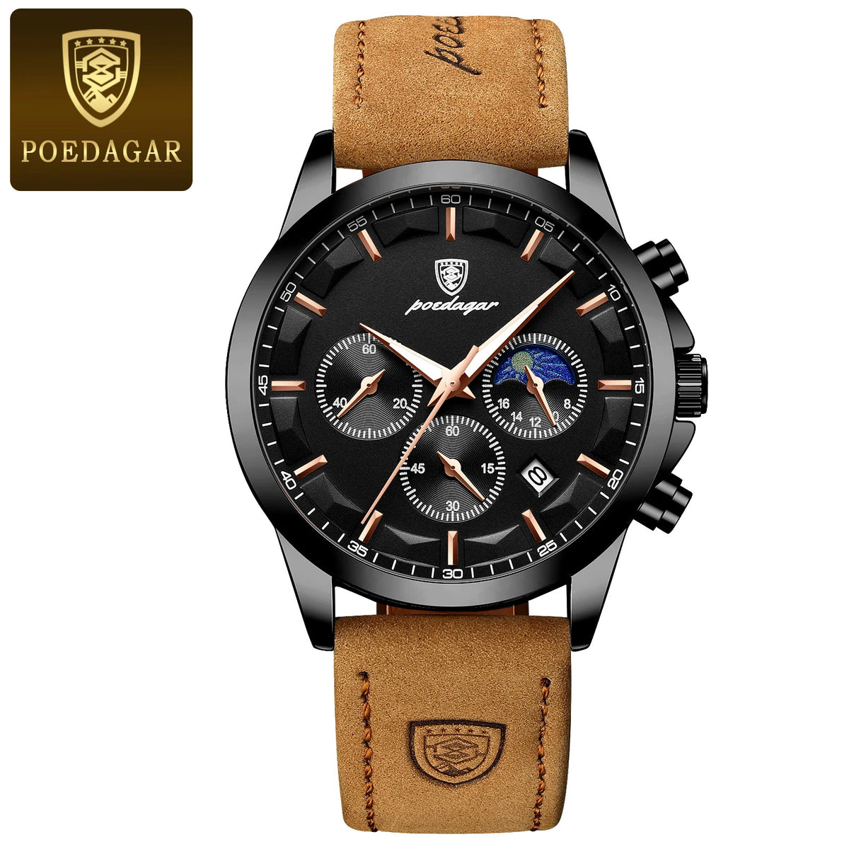 Montre-bracelet de luxe élégante pour homme POEDAGAR, étanche, chronographe, date lumineuse, bracelet en cuir, mouvement à quartz, montre de sport pour homme