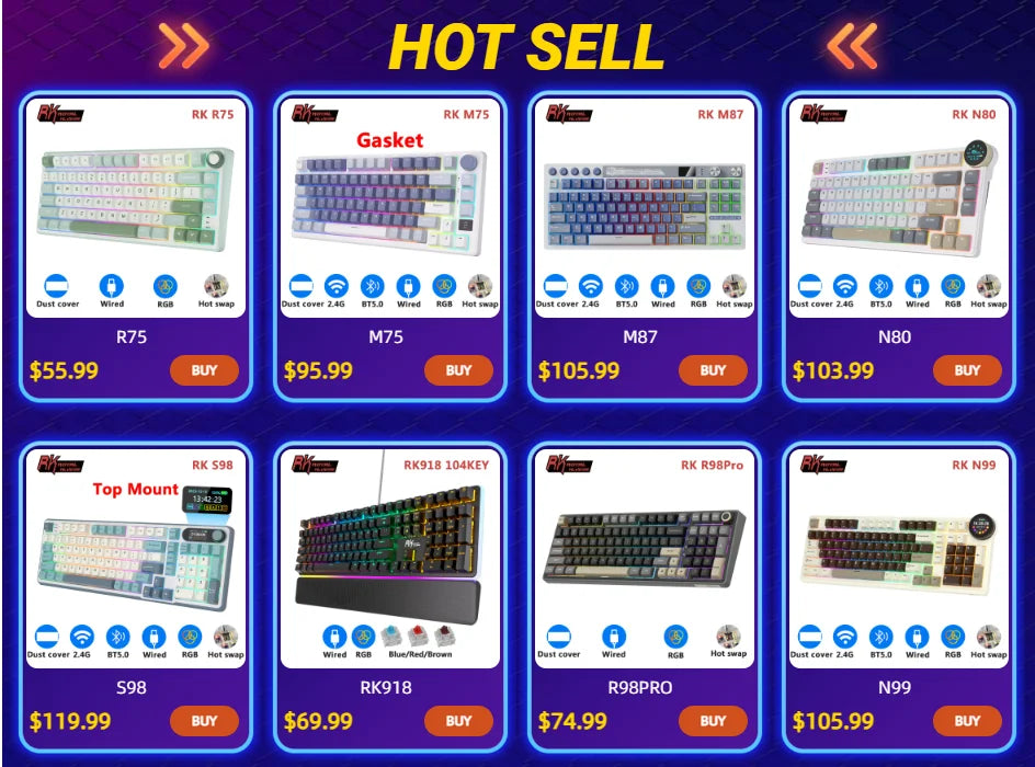 Royal Kludge RK R75 Brazilian Mechanical Keyboard Gasket Wired Gamer Keyboard  Hot-swappable 80 Keys RGB Backlit MDA PBT Keycaps