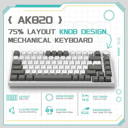 AJAZZ AK820 Wired Gaming Mechanical Keyboard RGB Backlight Hot-Swap Switches, 70% Compact Layout, PC/Mac Compatible