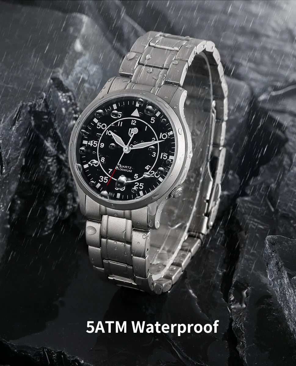 BERNY Titanium herenhorloge met kwartsmechanisme, AR-coating, saffierglas, modieus polshorloge, lichtgevend, VH31, ultradun polshorloge, waterdicht tot 5 ATM