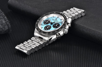 Montre pour homme PAGANI DESIGN « New Moon » – Montre à quartz de luxe, chronographe, verre saphir avec traitement antireflet, lunette en céramique, aiguilles luminescentes