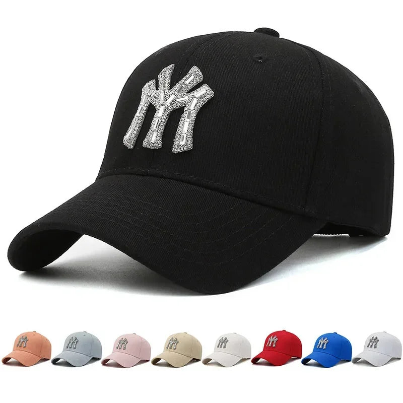 MY Rhinestone-kasket til kvinder – forår og efterår – streetwear, casual, udendørs, Duck Tongue-kasket, mode, alsidig baseballkasket, solskærm