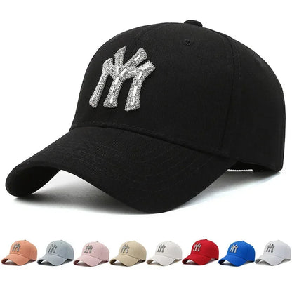 MY Rhinestone-kasket til kvinder – forår og efterår – streetwear, casual, udendørs, Duck Tongue-kasket, mode, alsidig baseballkasket, solskærm