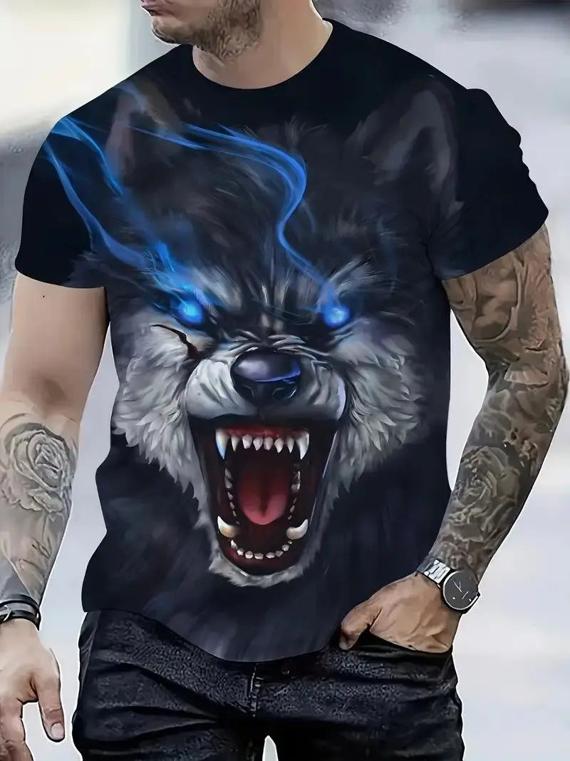 Letní trička s potiskem vlka a zvířat v 3D pro muže a ženy, hip-hopová trička s krátkým rukávem, ležérní oversized trička ve stylu Harajuku a Y2K, pánské oblečení