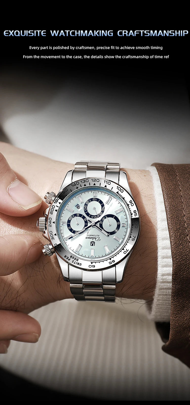 2026 NEW Automatic Mechanical Watch Man Silver Business Casual 3ATM Waterproof Multi-functional Men's Watches