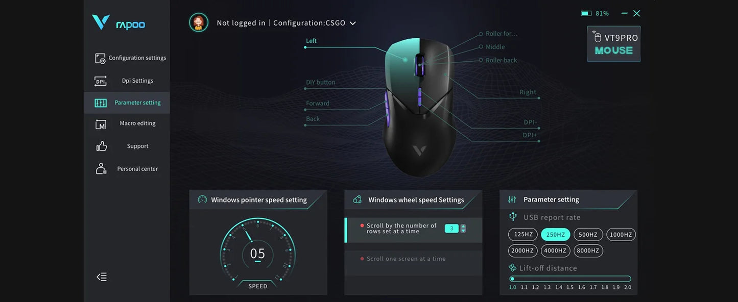 Rapoo VT9PRO/VT9Air 4K Wireless Gaming Mouse Superlight 26000DPI 4KHz Polling Rate 0.25ms Response Time 180H Battery Life PAW3398