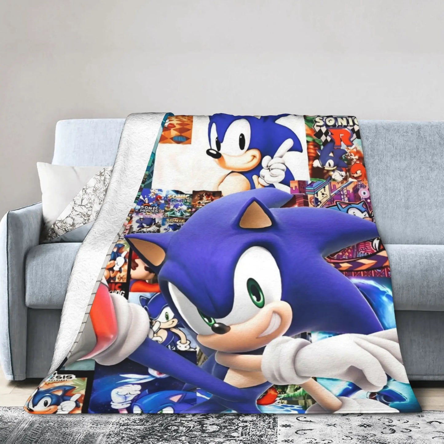 Shadow Game Blanket Soniced Cartoon Flannel Throw Blankets Summer Air Conditioning Decoration Lightweight Bedspreads