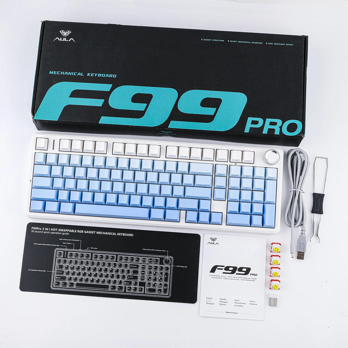 AULA F99 PRO 96% Layout Hot-Swappable Gasket-Mounted Wired/Bluetooth/2.4GHz Wireless Mechanical Keyboard for Mac/Win