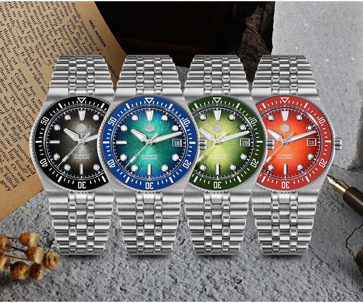 San Martin 40mm Men's Luxury Diver Watch Miyota 9015 Enamel Sunburst Dial Automatic Mechanical Wristwatch Waterproof 200m SN0148