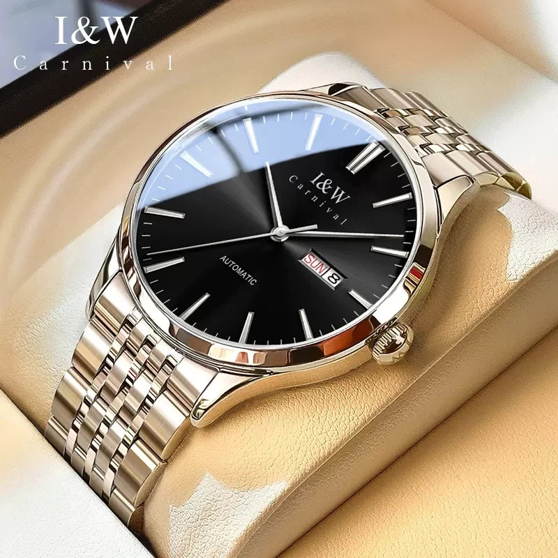 Carnival High-end Series I&W Brand Automatické mechanické hodinky Pánske vodotesné hodinky Oceľ 316L Safír Pánske hodinky na biznis