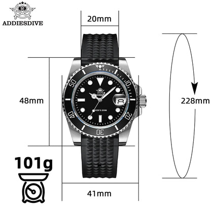 ADDIESDIVE Watch Men's Waffle Strap 200m Waterproof Outdoor Sports Watch C3 Super Luminous Quartz Watch  Relogios Masculino
