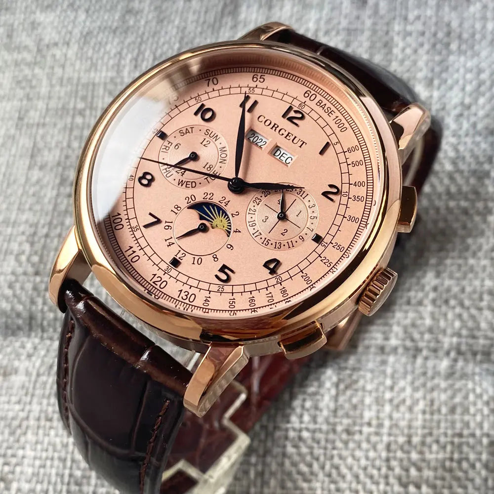 Avtomatska moška ura Multification z datumom, dnevom, mesecem in letom, mehanska moška ura iz 316L, polirano ohišje, indikator dan/noč, 42mm