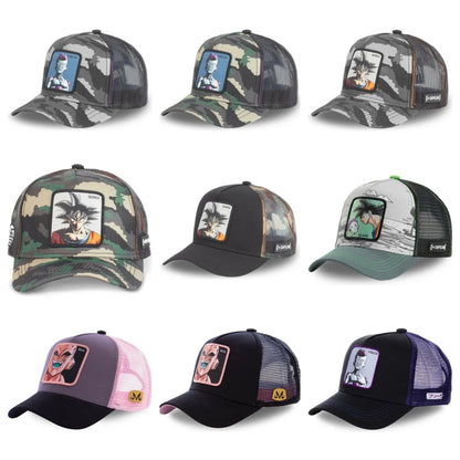 New Dragon Ball Son Goku Cap Summer Travel Peaked Cap Men's Embroidery Hip-Hop Cap Style Sun Visor Adjustable Trucker Mesh Cap