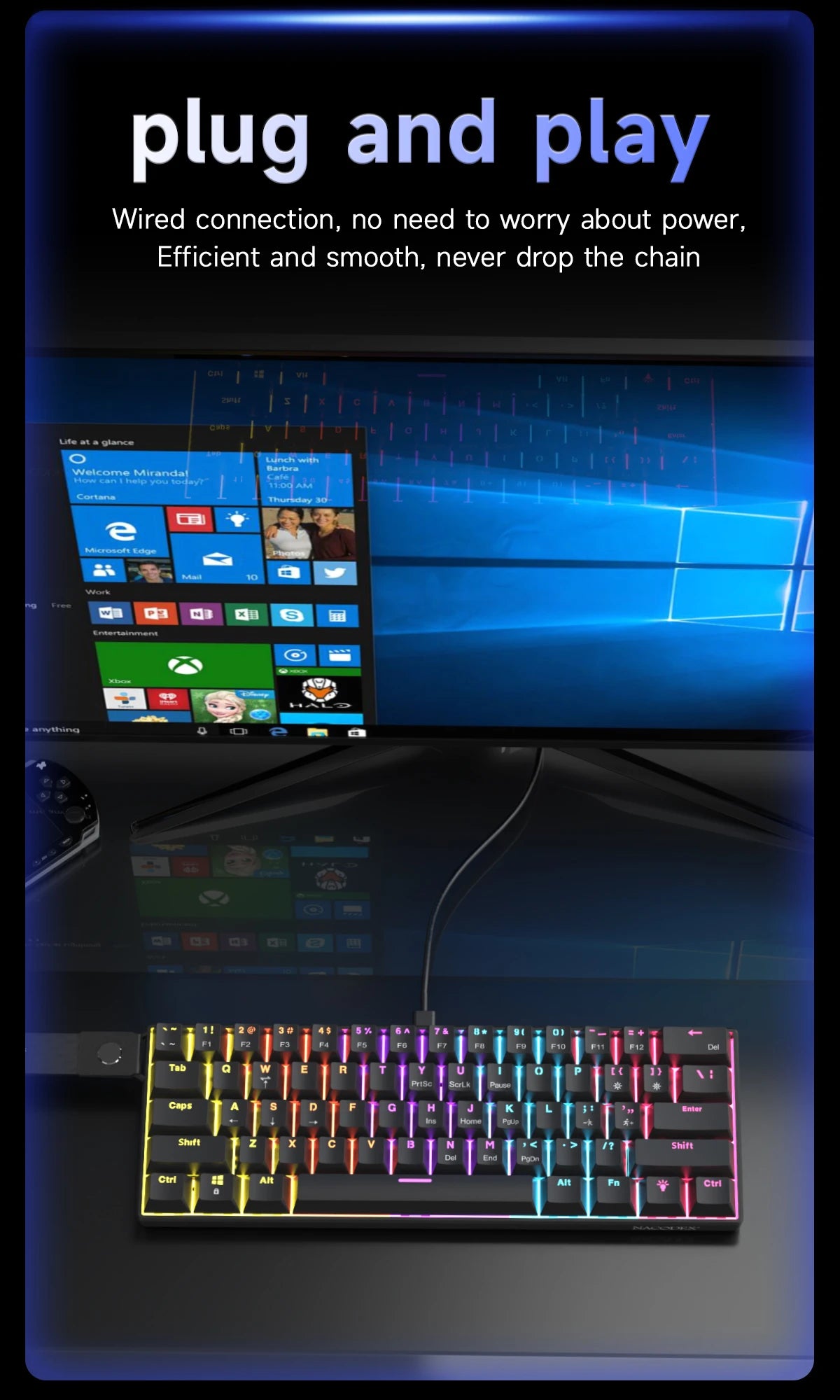 AJAZZ NK61 Wired Gaming Mechanical Keyboard 60% RGB Hot-Swappable 61 Keys Red Switch Mini Keyboard for Gamer PC