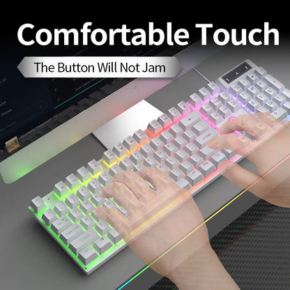 Kabelgebundene USB-Gaming-Tastatur mit Hintergrundbeleuchtung, 104-Tasten-Gamer-Tastatur für Computer/Laptop/PC, ergonomisches Design, Office-Gaming-Zubehör
