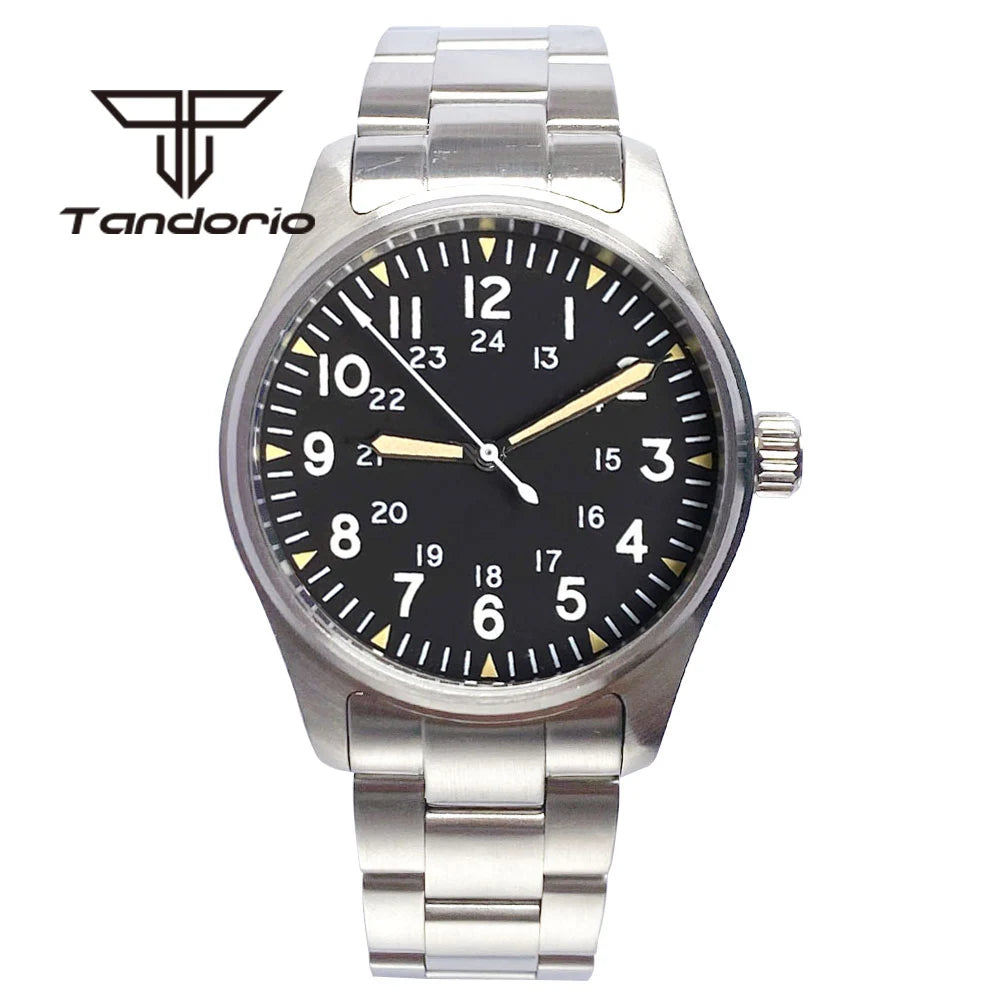 Tandorio 39 mm – męski zegarek automatyczny typu pilot nurkowy, mechanizm NH35/PT5000/Miyota8215, szafirowe szkło AR, wodoodporność 20 barów, świecące wskaźniki