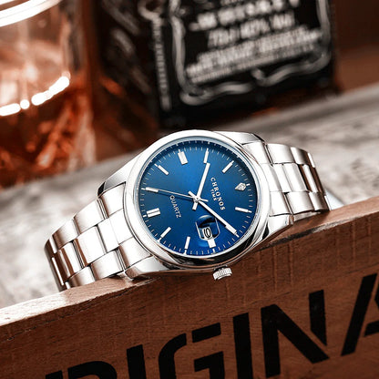 Montre-bracelet pour homme CHRONOS – Marque de luxe, étanche, lumineuse, avec affichage de la date, en acier inoxydable, à mouvement à quartz.