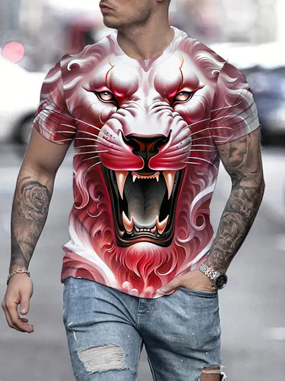 3D Plus Size Ανδρικά T-shirt με τύπωμα λιονταριού, καλοκαιρινά κοντομάνικα T-shirt με στρογγυλό λαιμό για άνδρες, Νέα σειρά με ζωικά μοτίβα λιονταριού, T-shirt και μπλούζες