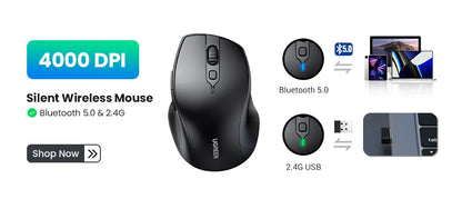 UGREEN Vertical Mouse Wireless Bluetooth 5.0 2.4G Ergonomic 4000DPI 6 Mute Buttons for MacBook Tablet Laptops Computer PC Mice
