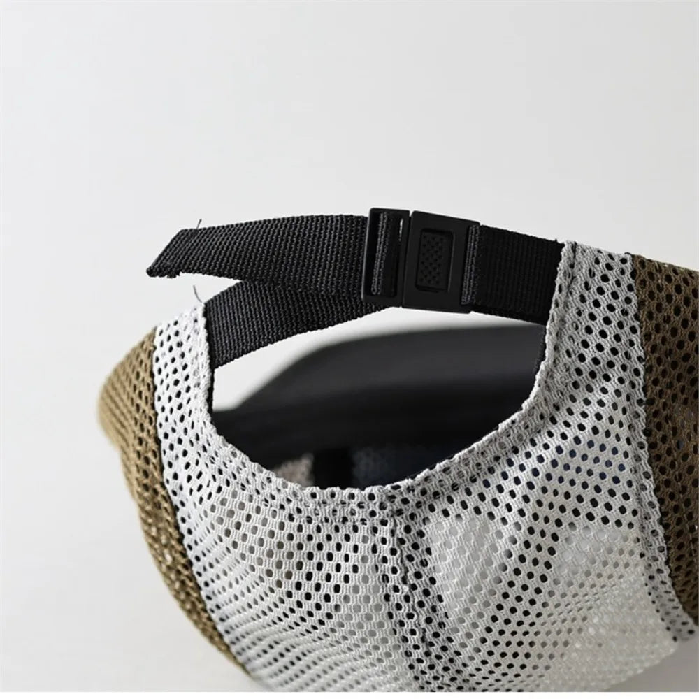 Fashion Retro Mesh Baseball Cap 5 Panel Flat-brimmed Sun Visor Cap Breathable Adjustable Quick-drying Hat Unisex