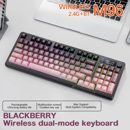M96 kabellose Bluetooth-Tastatur FREEWOLF mit Digitalanzeige, RGB-Hintergrundbeleuchtung, 2000mAh-Akku & PBT-Tastenkappen für PC/Laptop