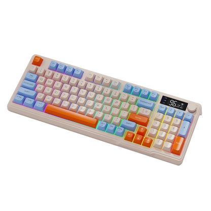 M96 kabellose Bluetooth-Tastatur FREEWOLF mit Digitalanzeige, RGB-Hintergrundbeleuchtung, 2000mAh-Akku & PBT-Tastenkappen für PC/Laptop