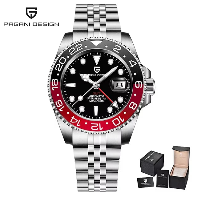 PAGANI DESIGN Men Watch GMT40mm Mechanical Watch Top Brand Sapphire Glass Stainless Steel Waterproof Clock RelogioMasculino gift