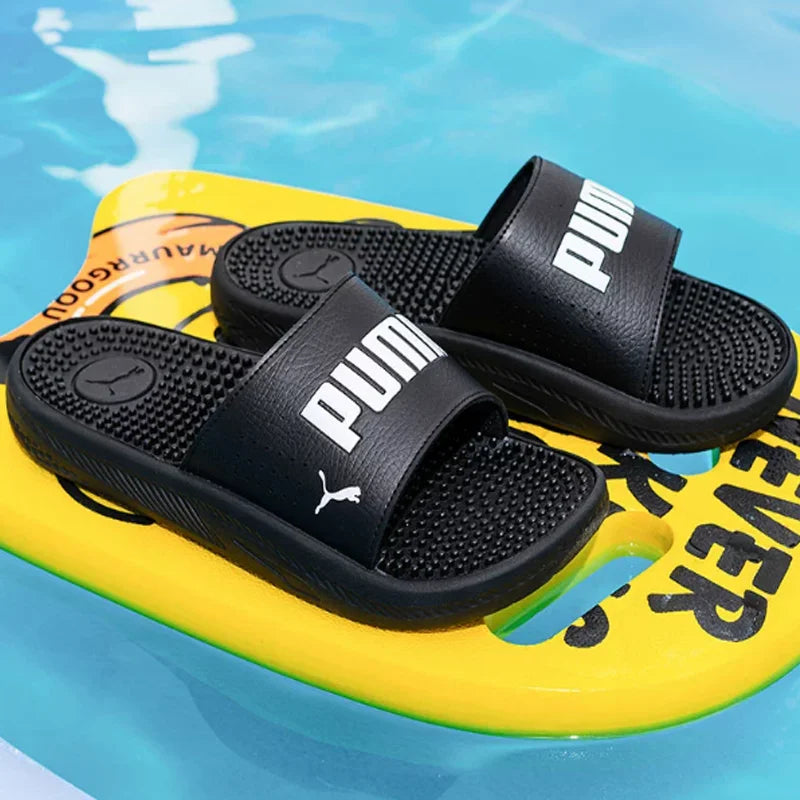Sandales Puma pour hommes 2026 383062-01, claquettes de douche confortables en EVA noires avec logo blanc, tongs décontractées d'été pour la plage