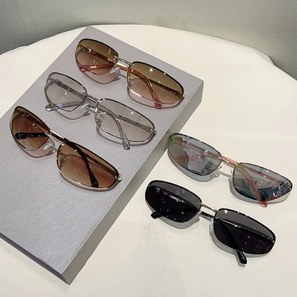 Alloy Rimless Square Sunglasses Women New in Stylish Outdoor Decor Shades Women Trendy Pink Silver Designer Mirror Sun Glasses