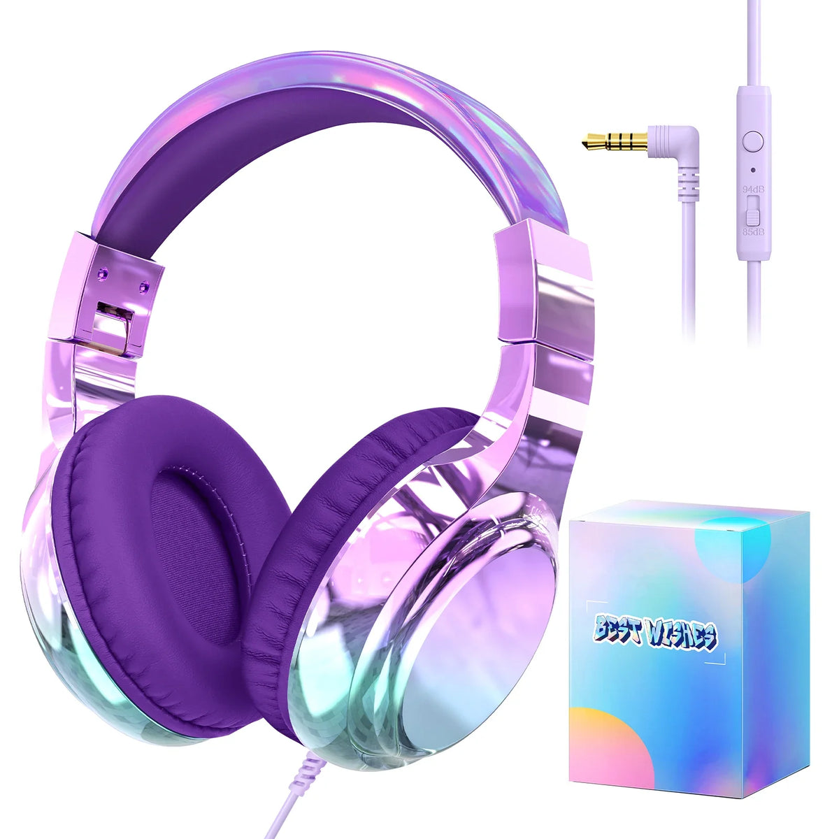 Casque filaire pour enfants pour l'école, volume limité 85/94 dB, casque supra-auriculaire pour filles, casque de jeu pliable avec micro