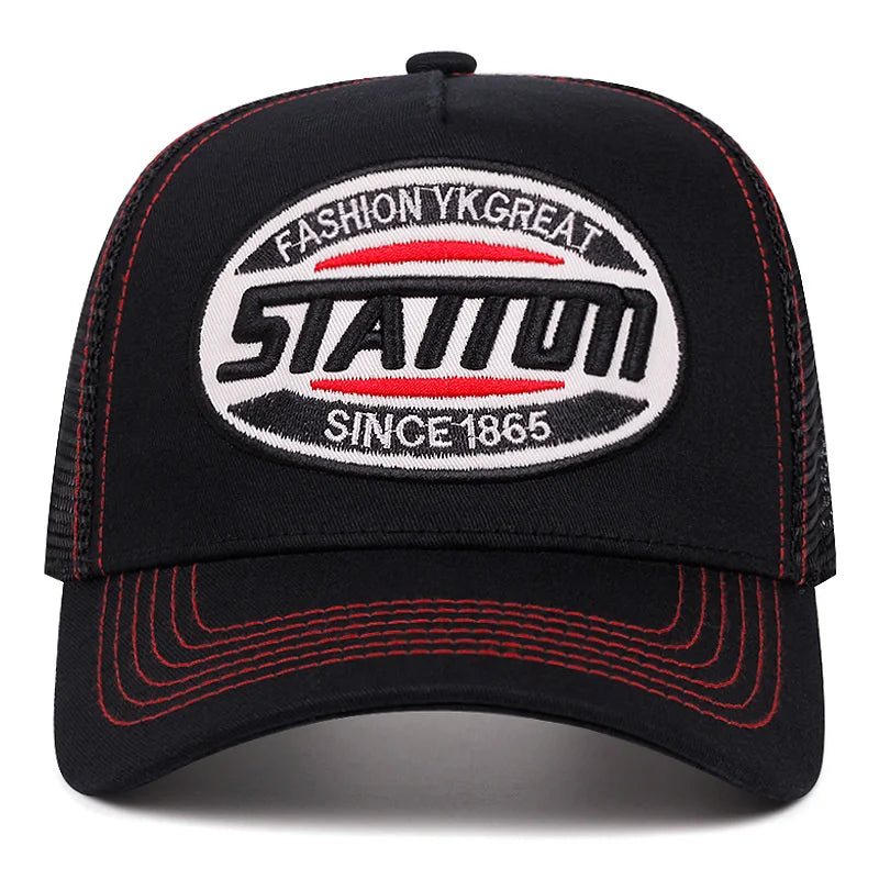 Styl: czapka baseballowa unisex, klasyczna czapka z siateczki STATION z nadrukiem literowym, dla mężczyzn i kobiet, oddychająca, czapka typu „trucker” na lato w stylu streetwear