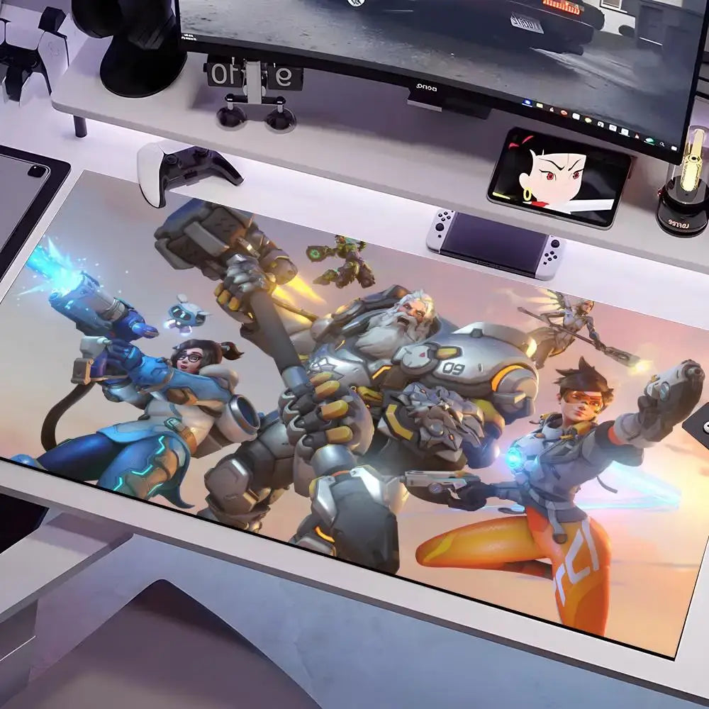 Overwatch-musemåtte i flere størrelser – stor firkantet måtte til computer, kontor og gamingbord, skridsikker musemåtte i gummi