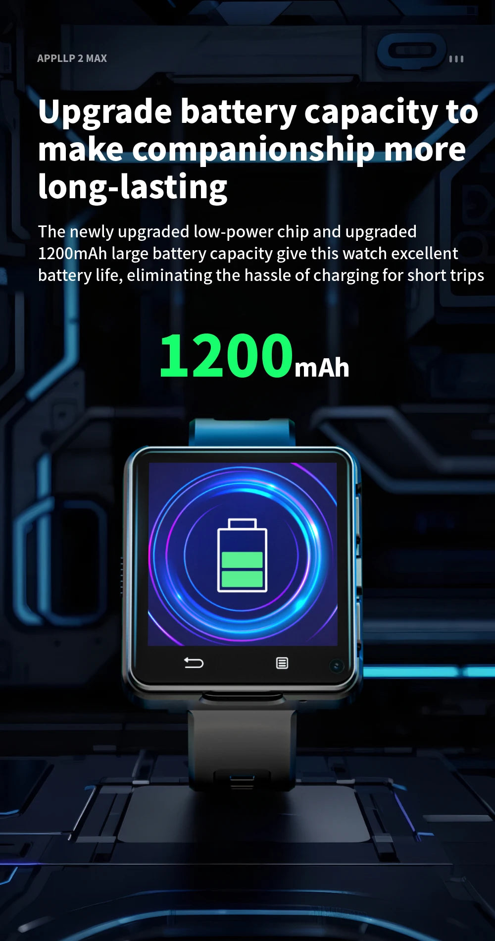 Domars Full Netcom večjezična pametna ura z 2,64-palčnim velikim zaslonom, 1200 mAh veliko baterijo, aplikacijo za videoklice in možnostjo prenosa