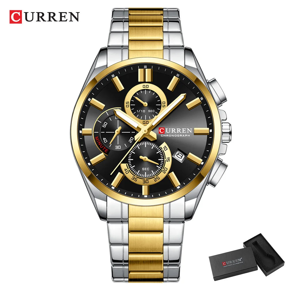 CURREN mode décontracté homme d'affaires montre de luxe bracelet en acier inoxydable montres à Quartz lumineux chronographe calendrier montre