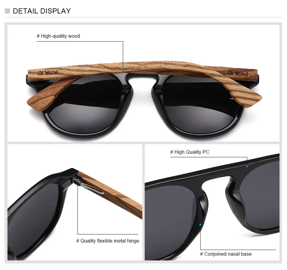 Oi Wood Brand Classic Sunglasses For Mem Women Polarized UV400 Protection Eyewear Wooden Black Glasses Zebra Wood
