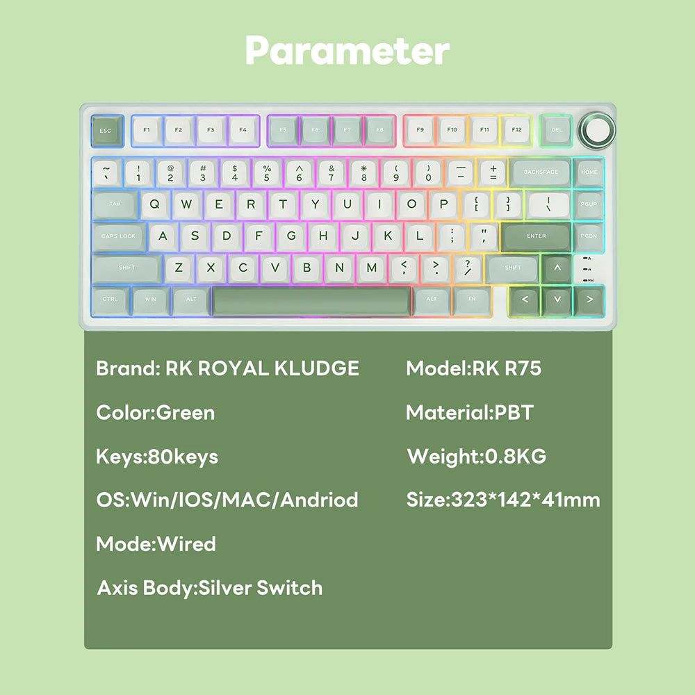 Royal Kludge RK R75 Brazilian Mechanical Keyboard Gasket Wired Gamer Keyboard  Hot-swappable 80 Keys RGB Backlit MDA PBT Keycaps