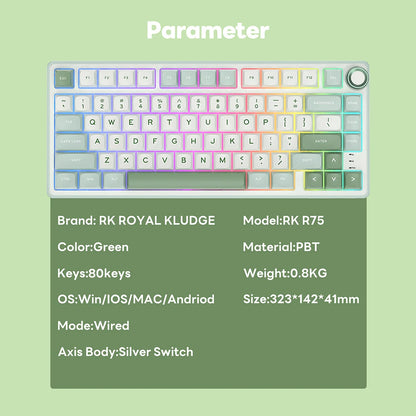 Royal Kludge RK R75 Brazilian Mechanical Keyboard Gasket Wired Gamer Keyboard  Hot-swappable 80 Keys RGB Backlit MDA PBT Keycaps