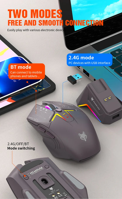 XUNSVFOX H2 Wireless Bluetooth Dual-Mode Mouse with RGB Lighting Effect for Laptop Gaming and Office, Magnetic Charging