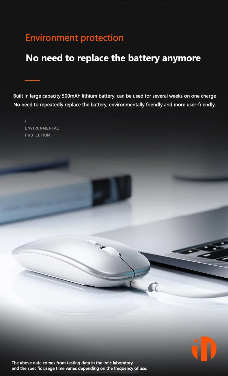 Inphic M1P Rechargeable 2.4G Wireless Mouse Battery Level Display Office Mute Ultra Thin Portable Mouse for Laptop