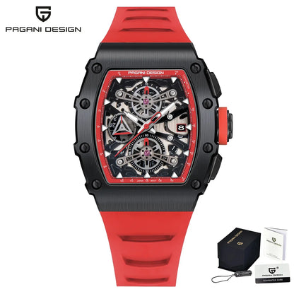 Pagani Design Men's Quartz Watches Japan Movt Skeleton Dial Waterproof Sport Rectangle Sapphire Glass Chronograph Watch For Men
